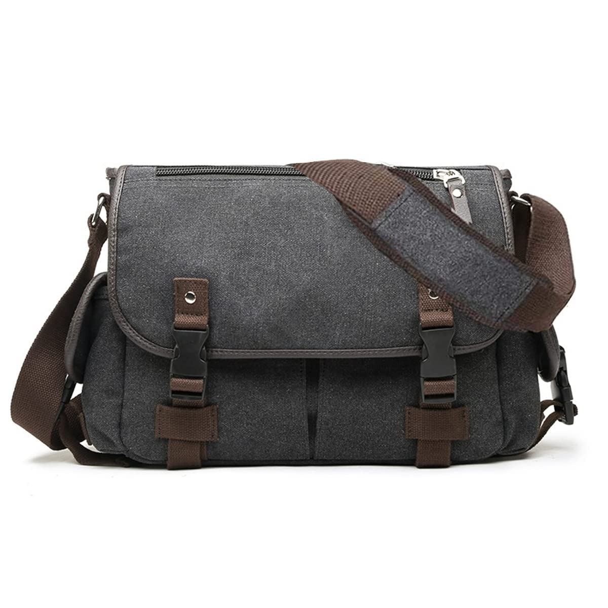 Photo 1 of [Upgraded] Vintage Canvas Messenger Bag 13 15.6 17 inches Large Book Laptop Shoulder Bag Women Men New (Black, Medium)