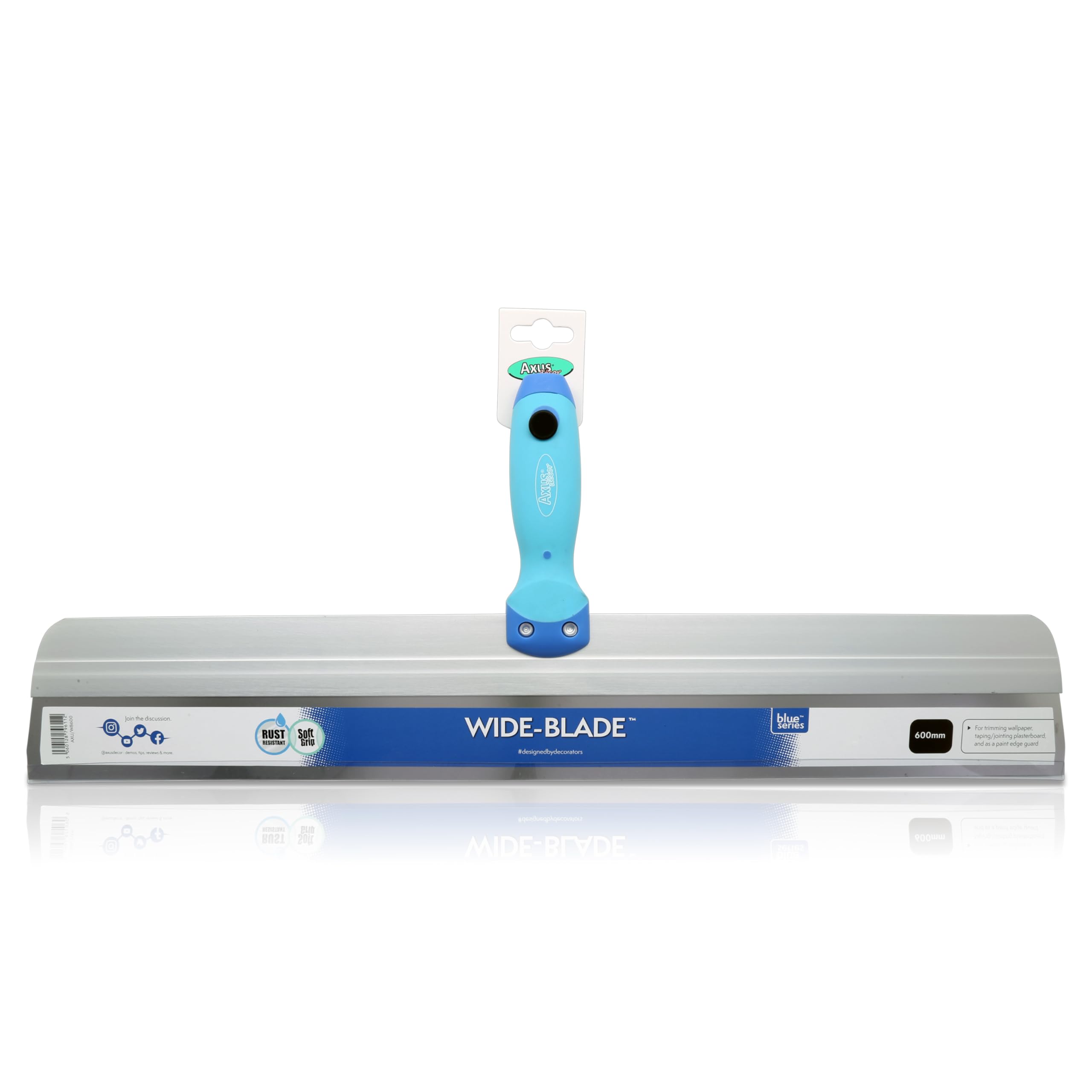 Axus Decor Wide Wallpapering Tool (Blue Series) Multi Purpose Tool, Plasterboard Tapping & Paint Edge Guard, Wide Decorators Edge for Painting, Stainless Steel Blade & Ergonomic Handle - 600mm