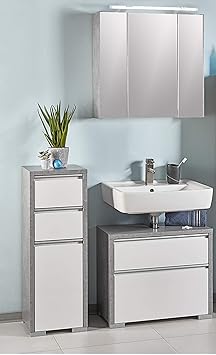 Schildmeyer Bello Badmöbel Set 3-teilig, 701315, Steingrau / Weiß Glanz