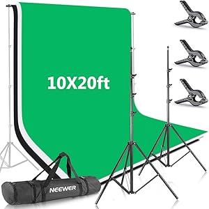 Neewer 8.5x10feet/2.6x3meters Background Stand Support System with 10x20ft/3x6M Backdrop (White,Black,Green) and Carry Bag for Photo Studio Portrait, Product Photography and Video Shooting