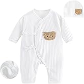 Baby Romper with Hat Clothes Set, 100% Cotton Long Sleeve Newborn Infant Baby Bodysuit