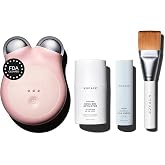 NUFACE MINI+ Facial Sculpting Tool - Microcurrent Face Massager Device for Skin Tightening, Contouring, Depuffing &amp; Toning Cheeks, Neck &amp; Jawline + Lymphatic Drainage &amp; Activator Gel, Sandy Rose