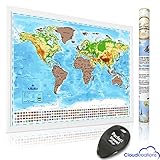 Scratch Off World Map Large Deluxe Gloss Edition,Track Where You Travel, Shows Every State and Flags, Vibrant Colors, Wall Poster, Scratcher Tool & Gift Tube INCLUDED!