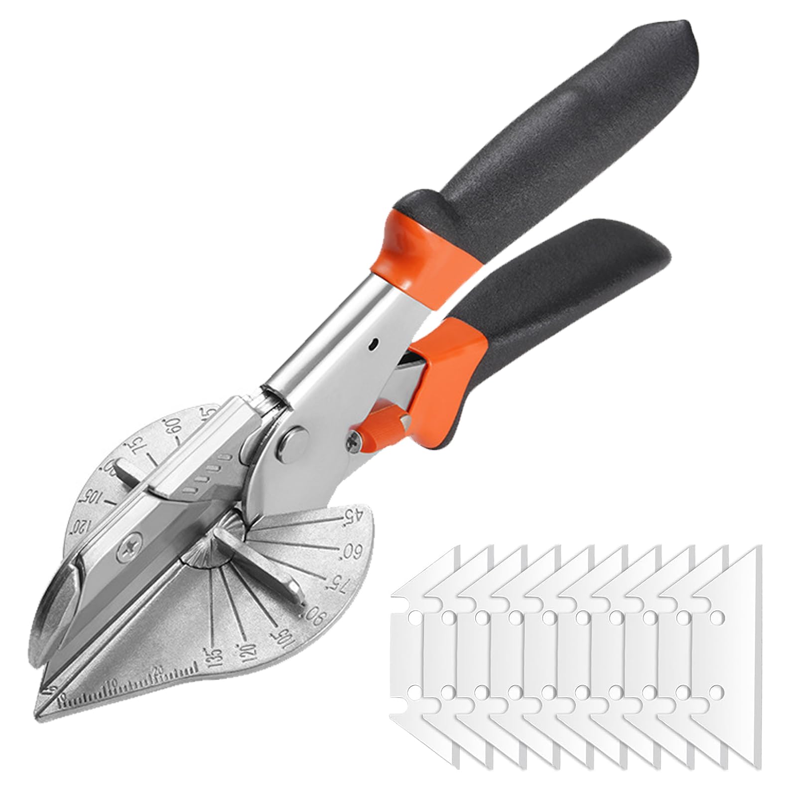 BRIOTA Mitre Shears, 45 to 135 Degree Multi Angle Trim Cutter, Multifunctional Trunking Cutter with 10 Replacement Blades for Cutting Soft Wood, Plastic, PVC and More