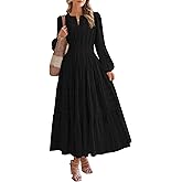 YepMoll Women's Long Sleeve Maxi Dress with Pockets Spring Fall 2026 V-Neck Flowy Casual Wedding Guest Dress Elastic Waist