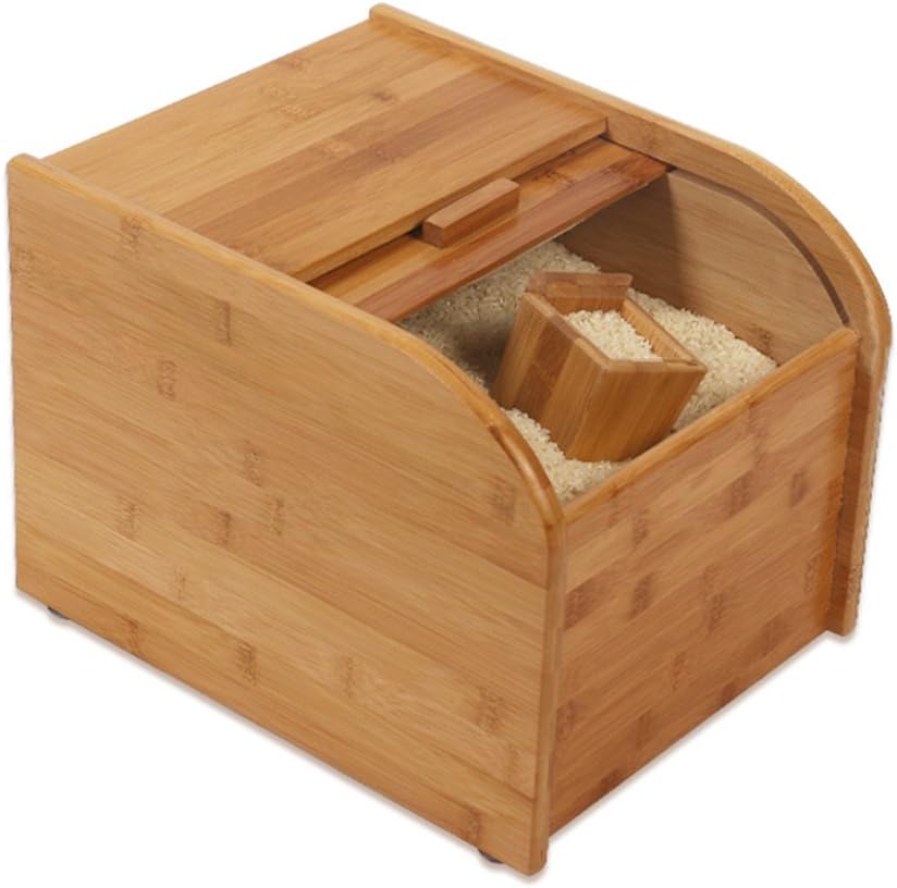 Cereal Containers Storage Barrel Household Moss Moistureproof Flour barrel Seal Rice tank Snack Tank Bamboo Storage bucket Food Savers (Color : Wood color, Size : 23.830.4cm)