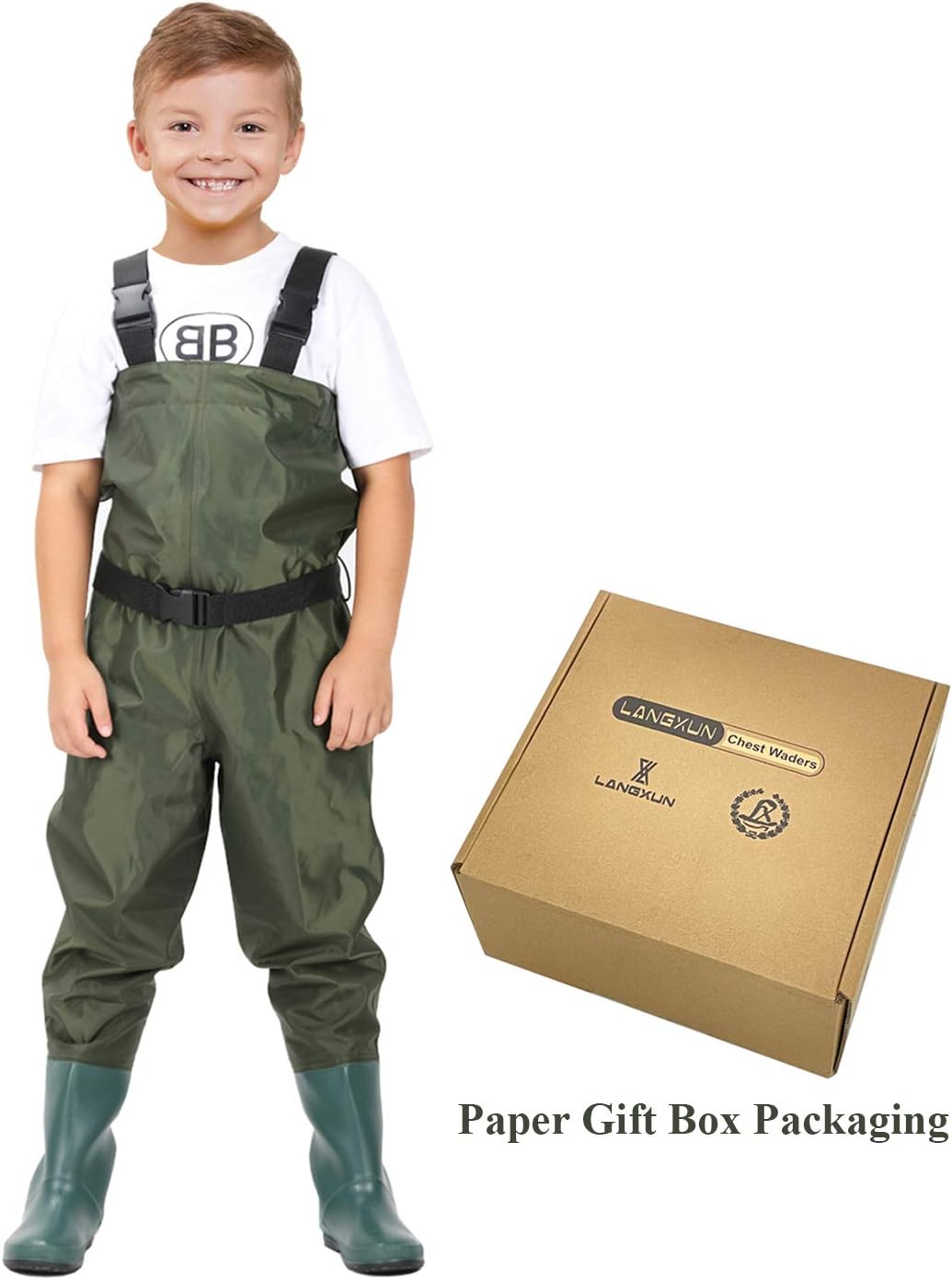 LANGXUN Hip Waders for Kids, Lightweight and Breathable PVC Fishing Waders for Children, Waterproof Bootfoot Waders for Boy and Girl, Army Green Chest Waders for Women : Sports & Outdoors
