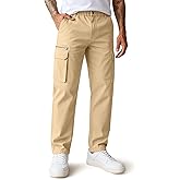 COOFANDY Men's Cotton Cargo Pants Relaxed Fit Elastic Waist Casual Pants Stretch Work Cargo Pant with Pockets