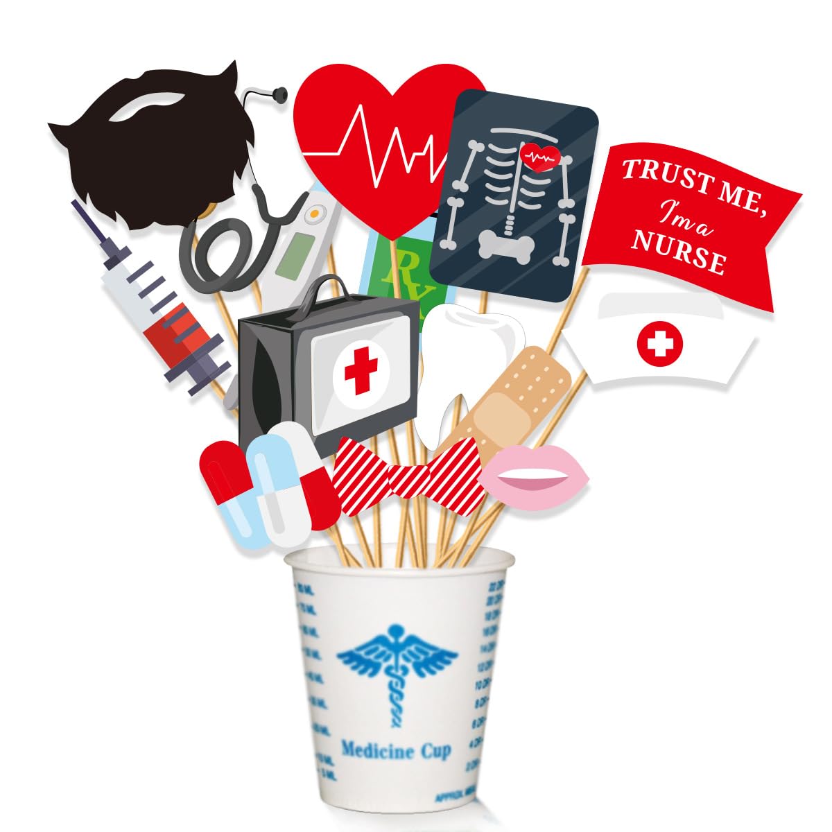 YiYaO Photo Booth Props - 28 Medical/Hospital Themed Pieces - Brown Cardboard & Bamboo Sticks - Perfect for Weddings, Birthdays, Graduations, Christmas & More