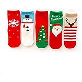 Libar 5 pairs Christmas Socks Baby Kids Cartoon Printed Xmas Holiday Festival Toddler Children's Santa Socks
