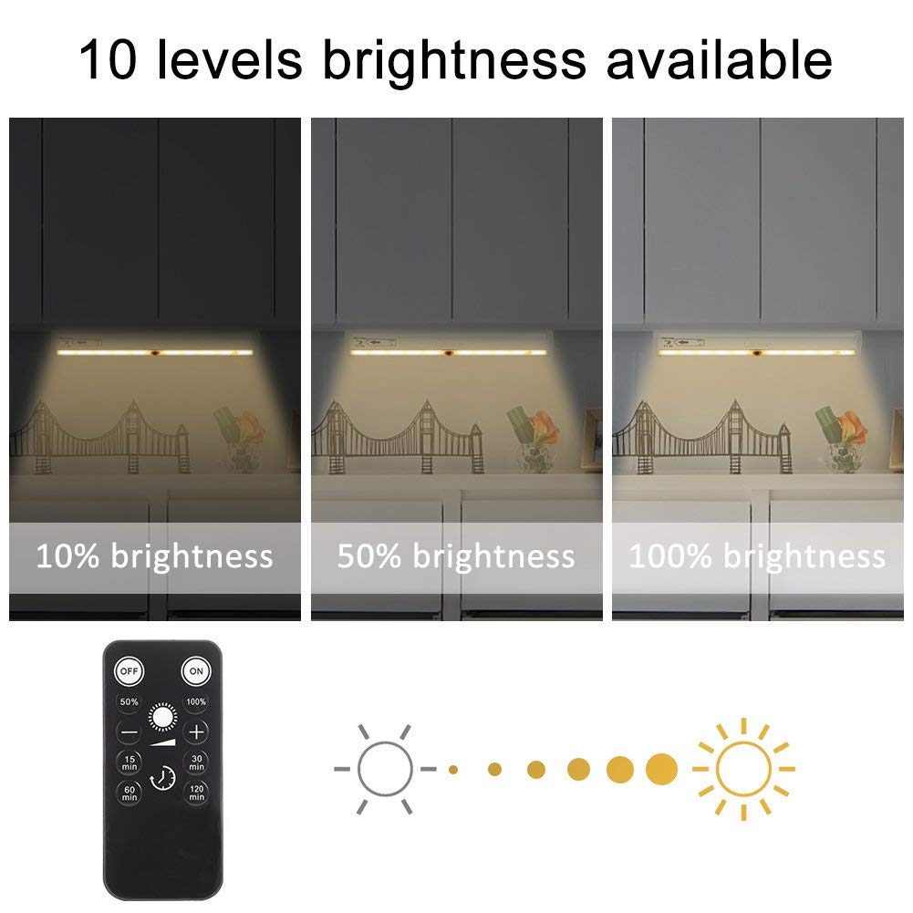 Litake Remote Control LED Lights Bar, Wireless LED Under Cabinet Lighting, Dimmable Battery Operated Closet Light Stair Night Lights, Stick on Anywhere Safe Light for Kitchen Hallway Bedroom, Arc