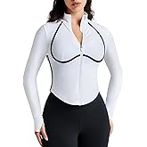 colorskin Women Workout Jacket Cropped Contrast Seam Zip Up Athletic Jacket Yoga Sportswear with Thumb Holes