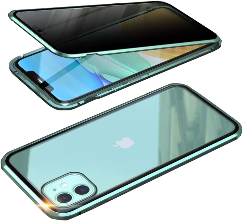 UMTITI Compatible iPhone 11 Pro (5.8 inch 2019) Case, with Built-in Screen Protector Magnetic Clear Double-Sided Tempered Glass Anti-Spy Anti-Peeping Privacy Cover (Green)