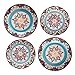 Stoneware Plate Accent Dinnerware Plates 4 Piece, Embossed Hand Painted Muiticolor, Christmas Table Setting Gift