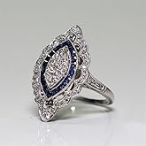 Vintage 925 Sterling Silver Shiny Full Diamond Gemstone Ring 18K Gold Cubic Zirconia Sapphire Cocktail Ring CZ Diamond Multi Row Rings Eternity Engagement Wedding Ring for Women Z.130 (US Code 10)