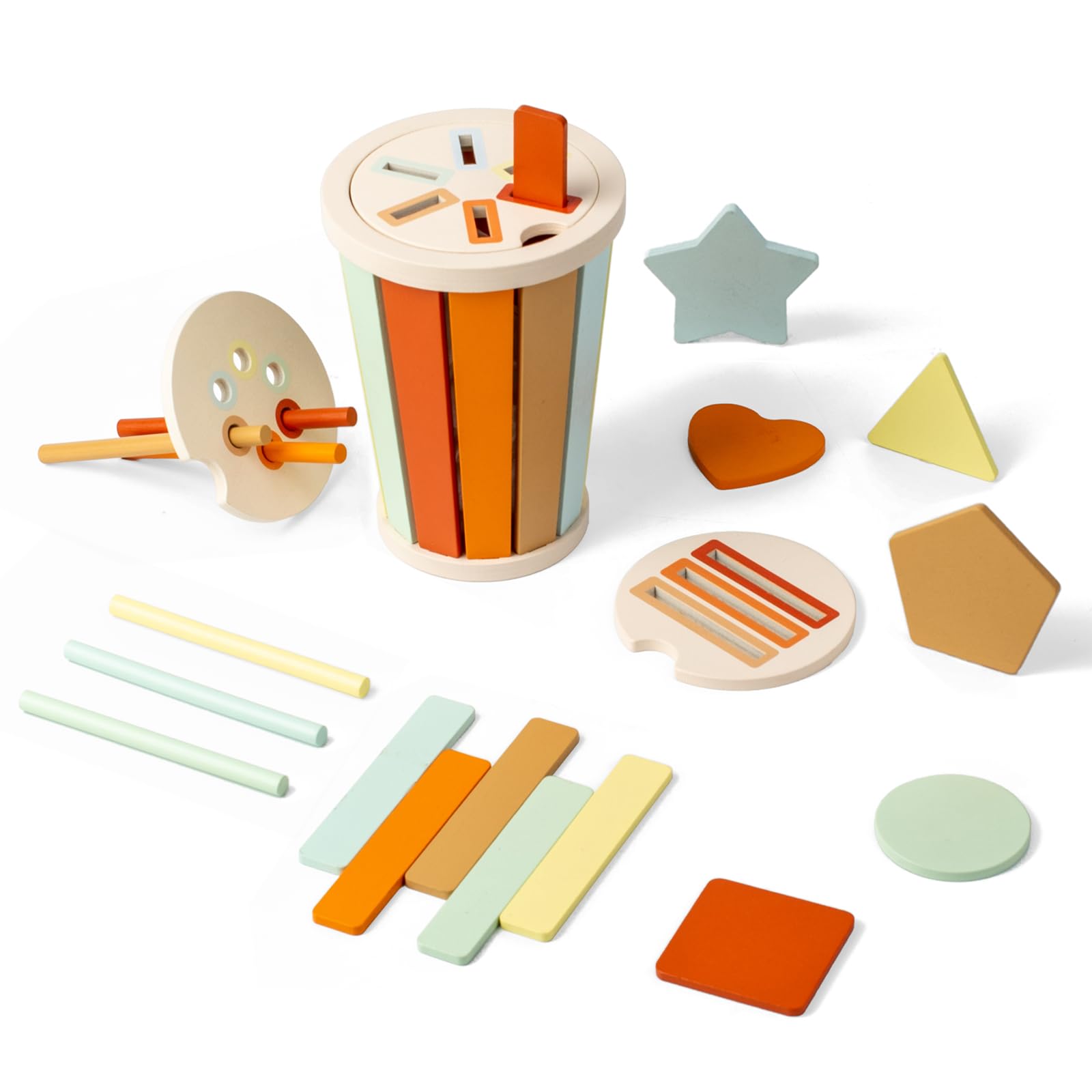 Smartwo Wooden Montessori Toys for 1 2 3 years old, Color and Shape Sorters, Sorting Game, Car Plane Travel Activities for Toddlers, Fine Motor Skills, Educational Boy Girl Gift, Pastel Fidget Toys