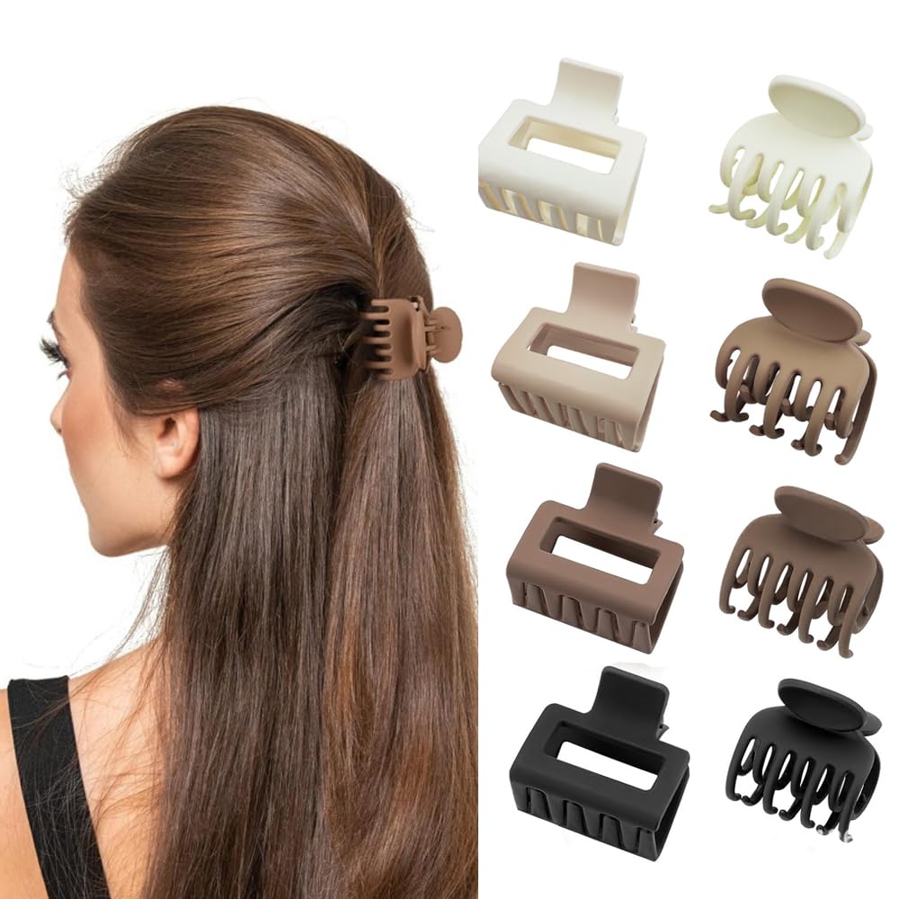 8 Pack Double Row Teeth Hair Clips Small Hair Claw, No Slip Clamps, 1.6 Inch Matte Hair Clips Cute Size Jaw Clips No Slip Hair Clamps hair Accessories for Women Girls