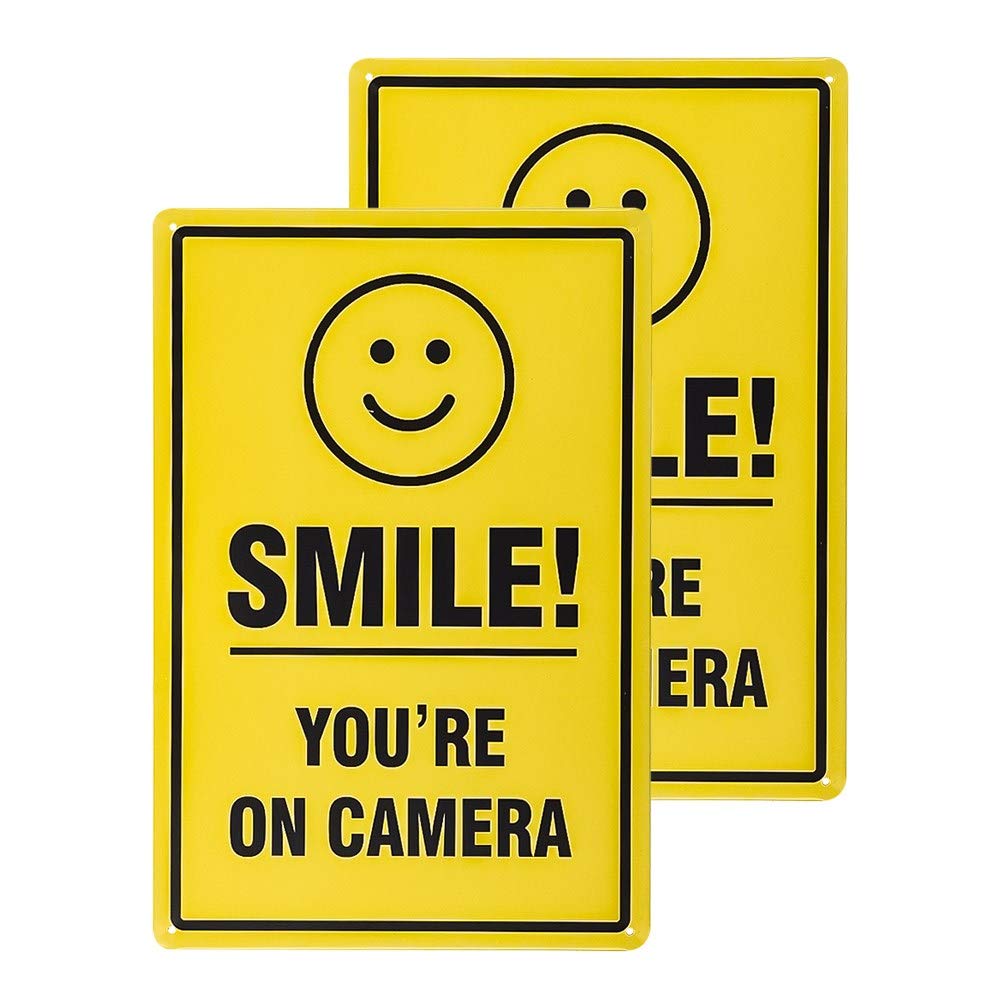 2 Pack Smile You're On Camera Video Surveillance Sign -Indoor or Outdoor Use for Home Business CCTV Security Camera,UV Protected