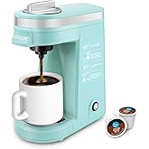 CHULUX Single Serve Coffee Maker, Mini Single Cup Coffee Machine for K Pod and Ground Coffee, Auto Shut-Off, Cyan