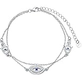 VONALA Layered Sterling Silver Bracelets Celtic Knots/Evil Eye/Butterfly/Heart/Stethoscope/Hamsa Hand of Fatima Charm Link Chain Layered Bracelet Jewelry Gifts for Women