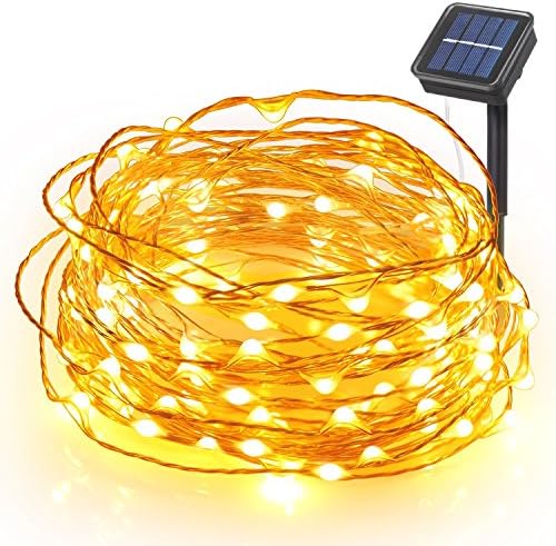 Solar String Lights, Sentai 100LED 33ft IP65 Waterproof Starry Fairy String Light, Copper Wire Light, 8 Modes Christmas Decorative Light for Outdoor, Patio, Garden, Christmas Party, Wedding-Warm White