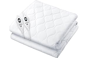 Beurer UWB70 Heated Mattress Pad Queen, Dual Control Electric Mattress Cover with Separate Feet/Body Heat, Auto Shut Off, 9 Warming Levels, Overheat Protection, and Soft Quilted Fabric, 60" x 80"