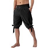 MO GOOD Mens Pirate Renaissance Shorts Viking Costume, Medieval Lace-up Retro Pants Cotton Cosplay for Renfaire