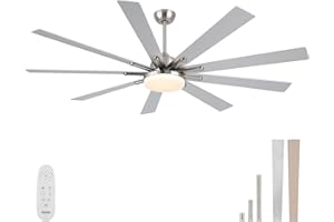 POCHFAN 72 inch Large Ceiling Fans with Lights and Remote, Indoor/Outdoor Modern Ceiling Fan with 9 Wooden Blades for Kitchen Living Room Patio,Quiet DC, 3 CCT,6 Speed,Brushed Nickel
