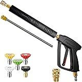 YAMATIC Pressure Washer Gun with 3/8" Swivel Quick Connector & M22-14mm Fitting, Stainless Steel Flexible Extension Wand Repl
