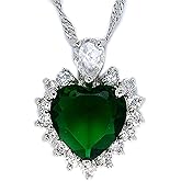 RIZILIA Ocean Heart Necklace for Women, Heart Cut Multi-Color Birthstone CZ Pendant in 18K White Gold Plated, 18 + 2 Inch Extension Chain, Modern Elegant Design Gift Idea for Women