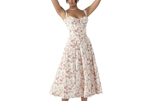 JIAOJIAO Floral Corset Dress Cottage Core Dress Women Corset Midi Dress Flowy Slit Spaghetti Straps Floral Corset Dress Plus Size