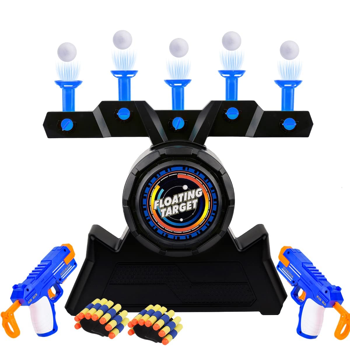 Herefun 2pcs Shooting Toy Gun, Electronic Target rechargeable with 10 Refill Darts bullets + 10 Floating balls + 1 USB charging cable, Shooting game Floating target Party Games for Kids Toddler (Blue)
