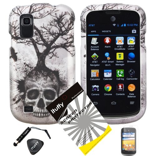 4 items Combo: ITUFFY (TM) LCD Screen Protector Film + Mini Stylus Pen + Case Opener + Silver Tree Skull Design Rubberized Snap on Hard Shell Cover Faceplate Skin Phone Case for StraightTalk / AIO Wireless ZTE Prelude Z993 / AT&T Z992 ZTE Avail2 (Please note will fit 2nd Generation only)
