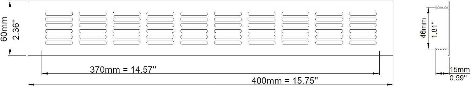 60x400mm Air Vent Cover - Aluminium Ventilation Grille - White Furniture Grill for Door Wardrobe, Radiator - Image 3