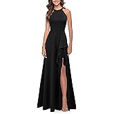 FORTRIC Women Halter Split Formal Party Cocktail Wedding Guest Dress Gown Ruffle