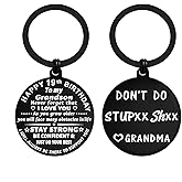 ENGZHI Grandson 19th Birthday Gifts for Men, 19 Year Old Boy Gift Decorations for Him, Gag Metal Keychain from Grandma