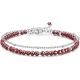 MIROCANE Peridot Stand Silver Gold Bracelets, Handmade Birthstone Stack Bracelet Crystal Gemstones Bead Chain Gift for Women, 8"