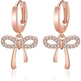 Bow Earrings Trendy Dainty Rhinestone 14K Rose Gold Plated/Silver Plated Elegant Sparkly Earrings Jewelry for Women