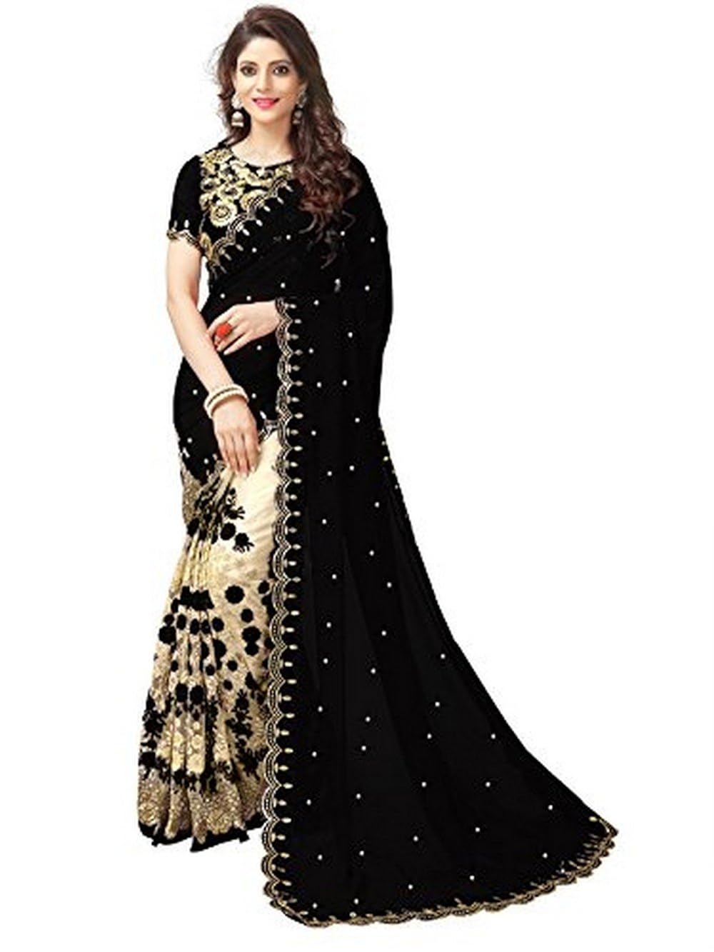 lara fashion hub's women's georgette saree with blouse piece, free size