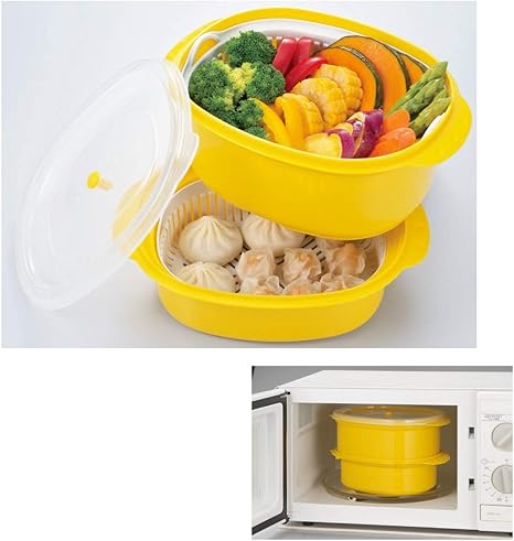 Amazon 電子 レンジ 調理 蒸し器 日本製 かんたん 電子レンジでチンするだけ 1段でも使えて便利 冷蔵庫から電子レンジへ そのまま食卓にも出せるから手間いらず 圧力調整調理弁 便利なザル付 大容量 1段あたり約1 9リットル ビタミン ミネラルたっぷり 色も鮮やか 煮