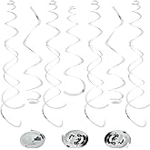 24 PCS Silver Foil Hanging Swirl, Sparkle Ceiling Hanging Decorations, Plastic Streamer Party Decorations, Swirl Decorations with Double-Swirls and Single-Swirls for Birthday,Happy New Years