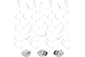 PATICOOL 24 PCS Silver Foil Hanging Swirl, Sparkle Ceiling Hanging Decorations, Plastic Streamer Party Decorations, Swirl Decorations with Double-Swirls and Single-Swirls for Birthday,Happy New Years