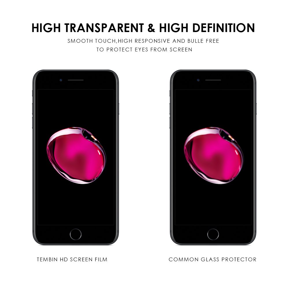 Tembin Tempered Glass Screen Protector,3D Nanometer Screen Guard,High Definition Film Protection Ultra-clear 9H Hardness Anti Fingerprint & Anti Glare Case Friendly for iPhone 7 8 Plus [2 Pack]