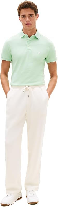 Polo à Manches Courtes pour Homme en Coton piqué Stretch et Bio Coupe ajustée, Gel chiné Menthe, Taille L