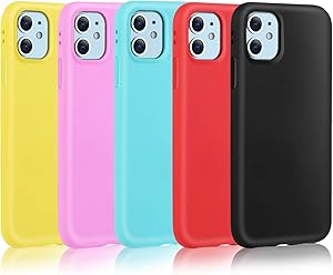 Pofesun Silicone iPhone 11 Case, 5 Pack Ultra Slim Fit Soft Silicone Protective Gel Case Shock-Absorption Anti-Scratch Cover Cases Compatible for iPhone 11 6.1 inch (2019)-Black,Rose,Yellow,Rose,Green
