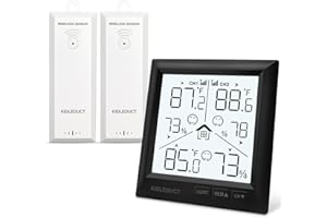 KIDLEDUCT Indoor Outdoor Thermometer Wireless Battery Powered, High Precision Inside Outside Humidity Temperature with Alert, Backlight Weather Thermometers with 2 Sensors, 330ft Wireless, Black