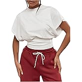 SHENHE Women's Cap Sleeve Dolman T Shirt Crew Neck Cinched Waist Loose Summer Crop Top