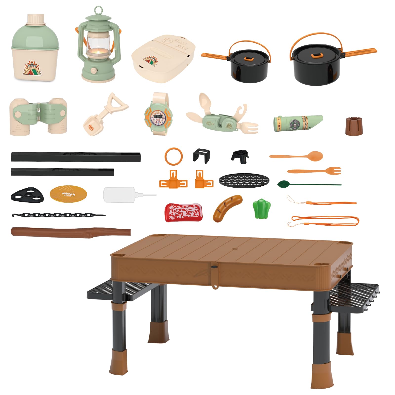 Contixo Kids Camping Toys Set - Outdoor Pretend Play Kit with Table, Food, Spray Stove, Glow Lantern, Binoculars, Compass, Tableware, Watch - Ideal Camping Playset for 3-6 Year Olds