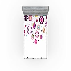 Ambesonne Christmas Fitted Sheet, Colorful Graphic