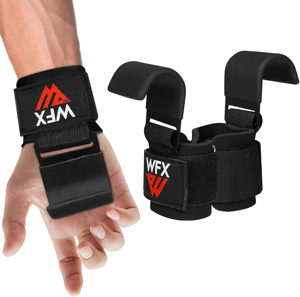 WFX Weight Lifting Hooks Non-Slip Rubber Grips 8mm Neoprene Padding 600 lbs